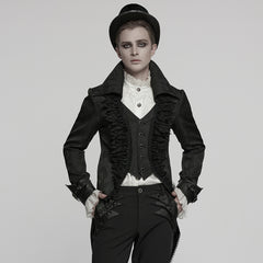 WY-1773XCM Steampunk Victorian Gothic Coat with Ruffled Lapel and Tail Hem