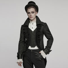 WY-1773XCM Steampunk Victorian Gothic Coat with Ruffled Lapel and Tail Hem