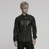 WY-1774CCM Punk Shirts Studded Leather Accent Button-Up Long Sleeve Top