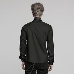 WY-1774CCM Punk Shirts Studded Leather Accent Button-Up Long Sleeve Top