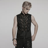WY-1776MJM Gothic Punk Vests for Men Eyelet Mesh Layered Design