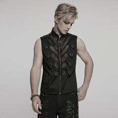 WY-1776MJM Gothic Punk Vests for Men Eyelet Mesh Layered Design