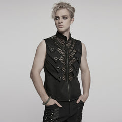 WY-1776MJM Gothic Punk Vests for Men Eyelet Mesh Layered Design
