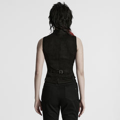 WY-1780MJF Edgy Buckle-Accent Black Punk Vests Sleeveless Zipper Front