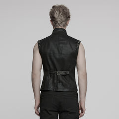 WY-1781MJM Edgy Black Leather Gothic Studded Punk Vests with Lace Detailing