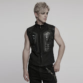 WY-1783MJM Mens Quilted Leather Panel Punk Vests Tactical Gothic Style