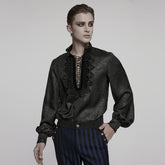 WY-1785CCM Mens Lace-Up Brocade Gothic Shirts Victorian-Style Long Sleeve