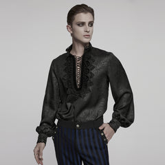 WY-1785CCM Mens Lace-Up Brocade Gothic Shirts Victorian-Style Long Sleeve