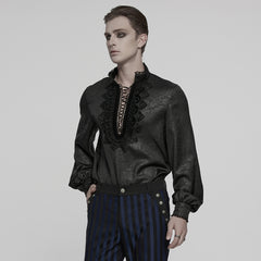 WY-1785CCM Mens Lace-Up Brocade Gothic Shirts Victorian-Style Long Sleeve