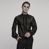 WY-1786CCM Gothic Shirts Black Embroidered Victorian Style Ruffled Collar