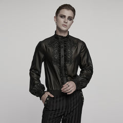 WY-1786CCM Gothic Shirts Black Embroidered Victorian Style Ruffled Collar