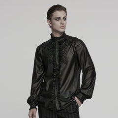 WY-1786CCM Gothic Shirts Black Embroidered Victorian Style Ruffled Collar