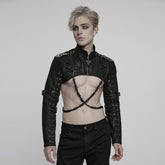 WY-1788XDM Edgy Black Chain-Ring Punk Jackets Unique Cropped Design