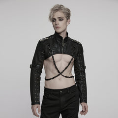 WY-1788XDM Edgy Black Chain-Ring Punk Jackets Unique Cropped Design
