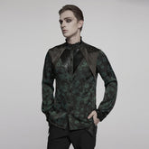 WY-1790CCM Gothic Shirts Men Jacquard Lace Collar Dark Green Design