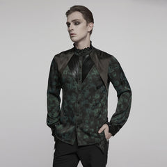WY-1790CCM Gothic Shirts Men Jacquard Lace Collar Dark Green Design