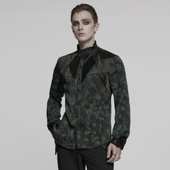 WY-1790CCM Gothic Shirts Men Jacquard Lace Collar Dark Green Design