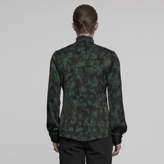 WY-1790CCM Gothic Shirts Men Jacquard Lace Collar Dark Green Design