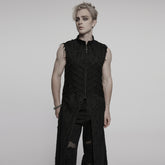 WY-1792MJM Mens Gothic Sleeveless Coat with Frayed Edge Details