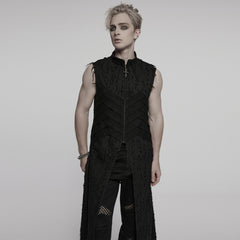 WY-1792MJM Mens Gothic Sleeveless Coat with Frayed Edge Details