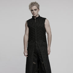 WY-1792MJM Mens Gothic Sleeveless Coat with Frayed Edge Details