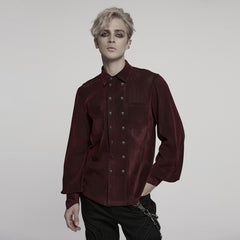 WY-1794CCM Mens Gothic Velvet Double Breasted Burgundy Shirt Trendy