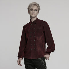 WY-1794CCM Mens Gothic Velvet Double Breasted Burgundy Shirt Trendy