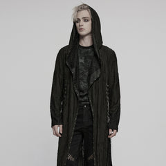 WY-1795XCM Mens Gothic Jacket Hooded Long Trench Coat with Chains