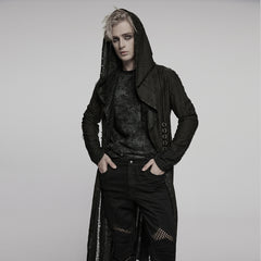 WY-1795XCM Mens Gothic Jacket Hooded Long Trench Coat with Chains