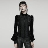 WY-1798CCF Velvet Victorian Lace Gothic Shirt Puff Sleeve Black