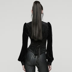 WY-1798CCF Velvet Victorian Lace Gothic Shirt Puff Sleeve Black