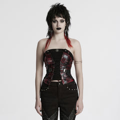 WY-1802MXF Edgy Punk Corset with Red Snakeskin Look and Buckle Straps