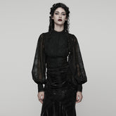 WY-1805CCF Gothic Shirt Sheer Embroidered Lace Victorian Blouse Long Sleeves