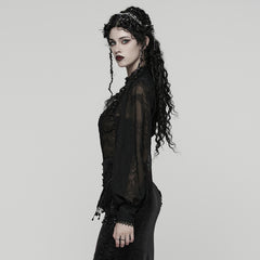 WY-1805CCF Gothic Shirt Sheer Embroidered Lace Victorian Blouse Long Sleeves
