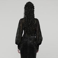 WY-1805CCF Gothic Shirt Sheer Embroidered Lace Victorian Blouse Long Sleeves