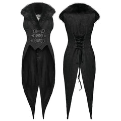 WY-1806MJF Gothic Faux Fur Collar Buckle Detail Waistcoat Vest