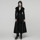 WY-1808XCF Luxurious Long Gothic Coat Faux Fur Trimmed Elegance