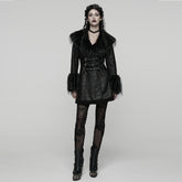 WY-1812ECF Gothic Coat Faux Fur Trimmed Buckle Detail Long Sleeve