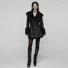 WY-1812ECF Gothic Coat Faux Fur Trimmed Buckle Detail Long Sleeve