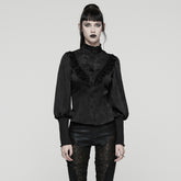 WY-1818CCF Gothic Shirt Victorian Lace Ruffle High Collar Long Sleeves Top