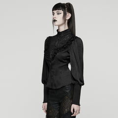 WY-1818CCF Gothic Shirt Victorian Lace Ruffle High Collar Long Sleeves Top