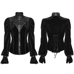 WY-1819CCF Elegant Black Velvet Lace-Up Gothic Shirt Top