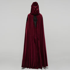 WY-1824DPF Velvet Gothic Coat with Hood and Elegant Lace Trim