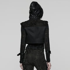 WY-1825MJF Gothic Black Cropped Punk Vests with Studded Accents and Buckle Neck