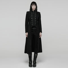 WY-1827XCF Womens Long Black Gothic Coat Victorian Military Style Jacket