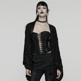 WY-1832DPF Punk Sweater Gothic Lace-Up Open Front Cardigan