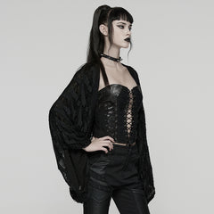 WY-1832DPF Punk Sweater Gothic Lace-Up Open Front Cardigan