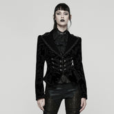 WY-1833LDF Gothic Coat Velvet Brocade Lace Up Jacket Steampunk Style