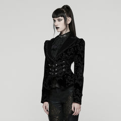 WY-1833LDF Gothic Coat Velvet Brocade Lace Up Jacket Steampunk Style