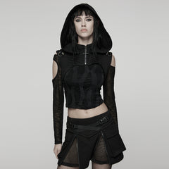 WY-1843MJF Gothic Hooded Punk Vest with Zipper and Buckle Details